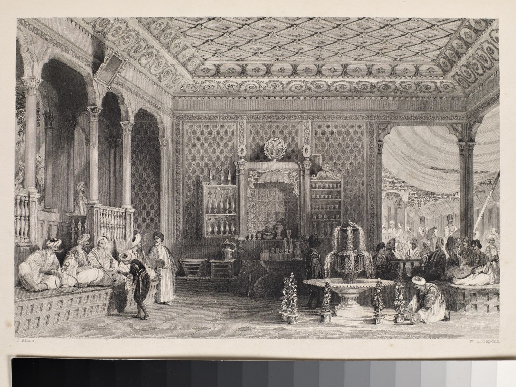 3-19-yüzyılın-ortalarında-İstanbul-da-bir-kahvehanede-lavta-çalan-müzisyen-Thomas Allom-un-gravürü